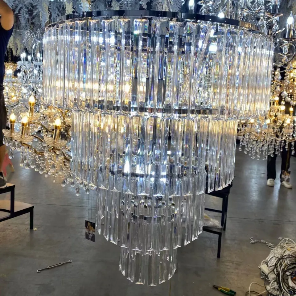 Wedding Props, Acrylic Crystal Ice Bar Chandelier, Party Banquet Hall Ceiling Hanging Pendant For Stage Backdrops Decoration 5pc