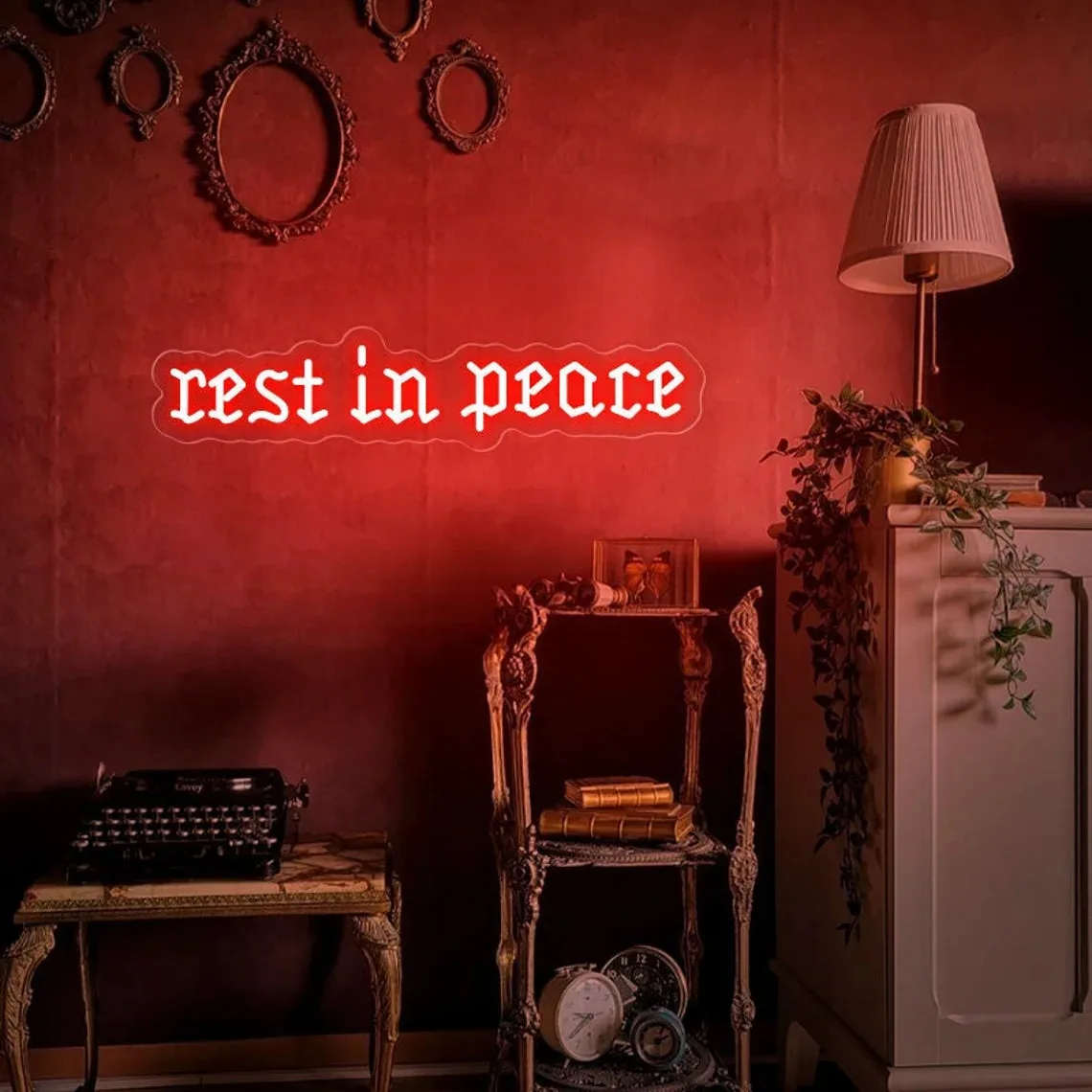 Rest In Peace Neon Sign Gothic Black Bedroom Wall Decor, Custom Gothic Led Neon Light, Stoic Skull Decor, Gothic Wall Art Sign