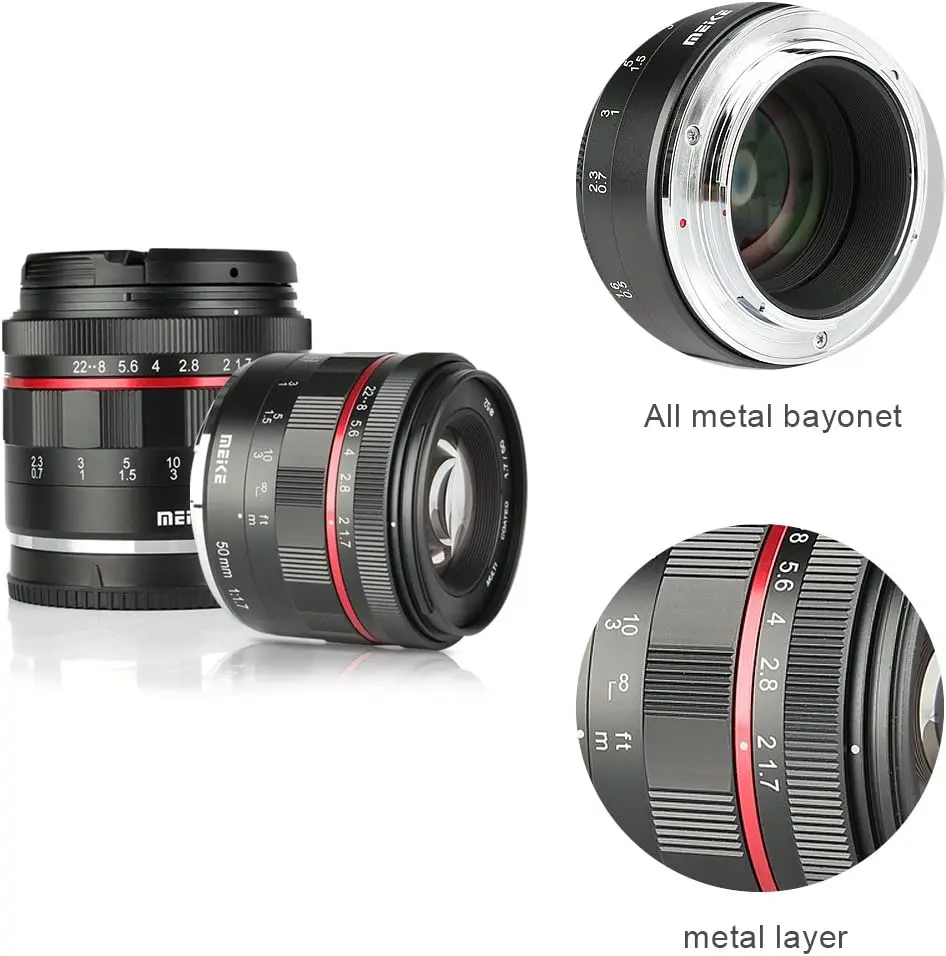 Meike 50mm F1.7 obiettivo di messa a fuoco manuale ad ampia apertura per fotocamere Mirrorless Sony FE E Mount A7RIII A7III a7rav A7IV A7 A9