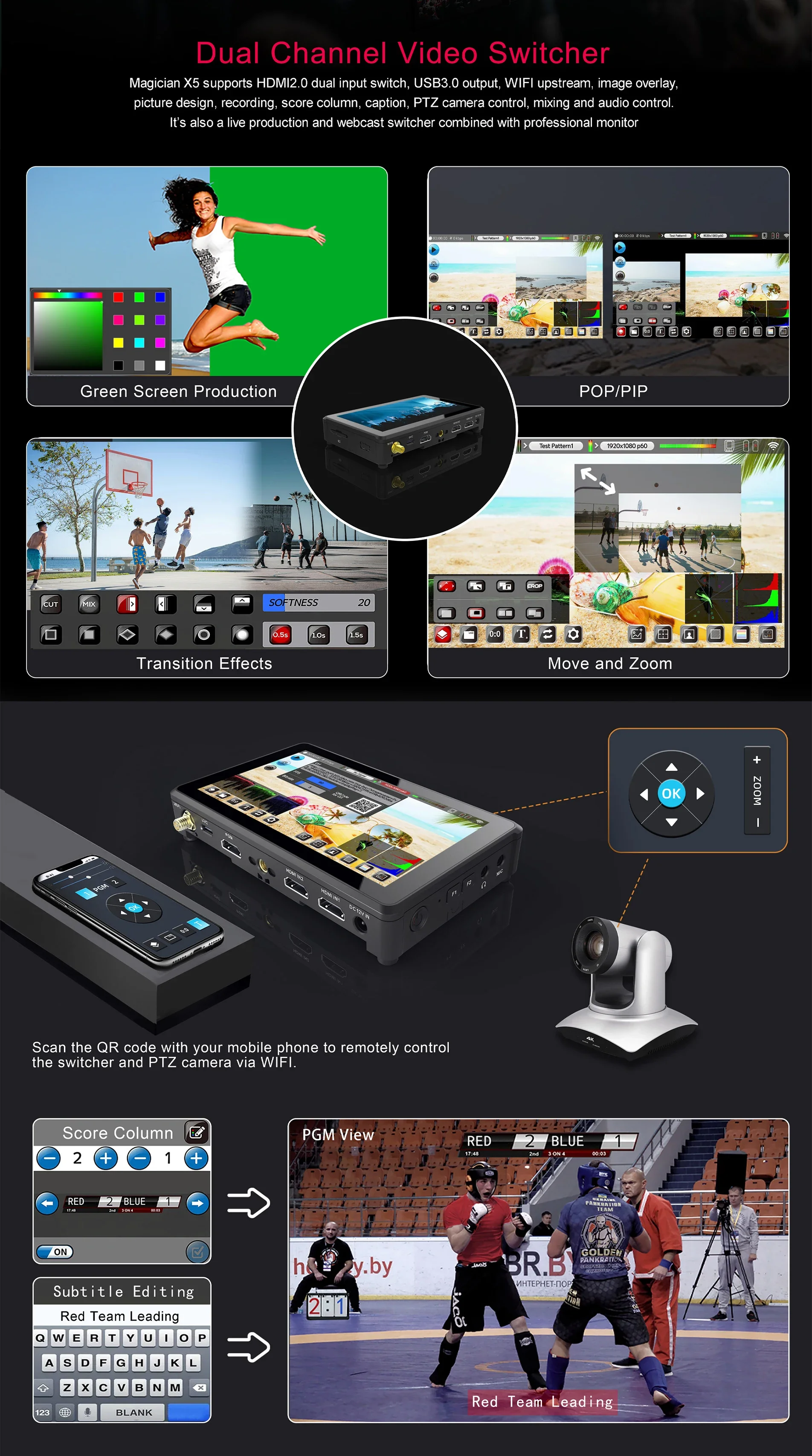 2025 4K Portable Multi Format Studio Mini Live Streaming Video HD Mixer and Switcher Pro