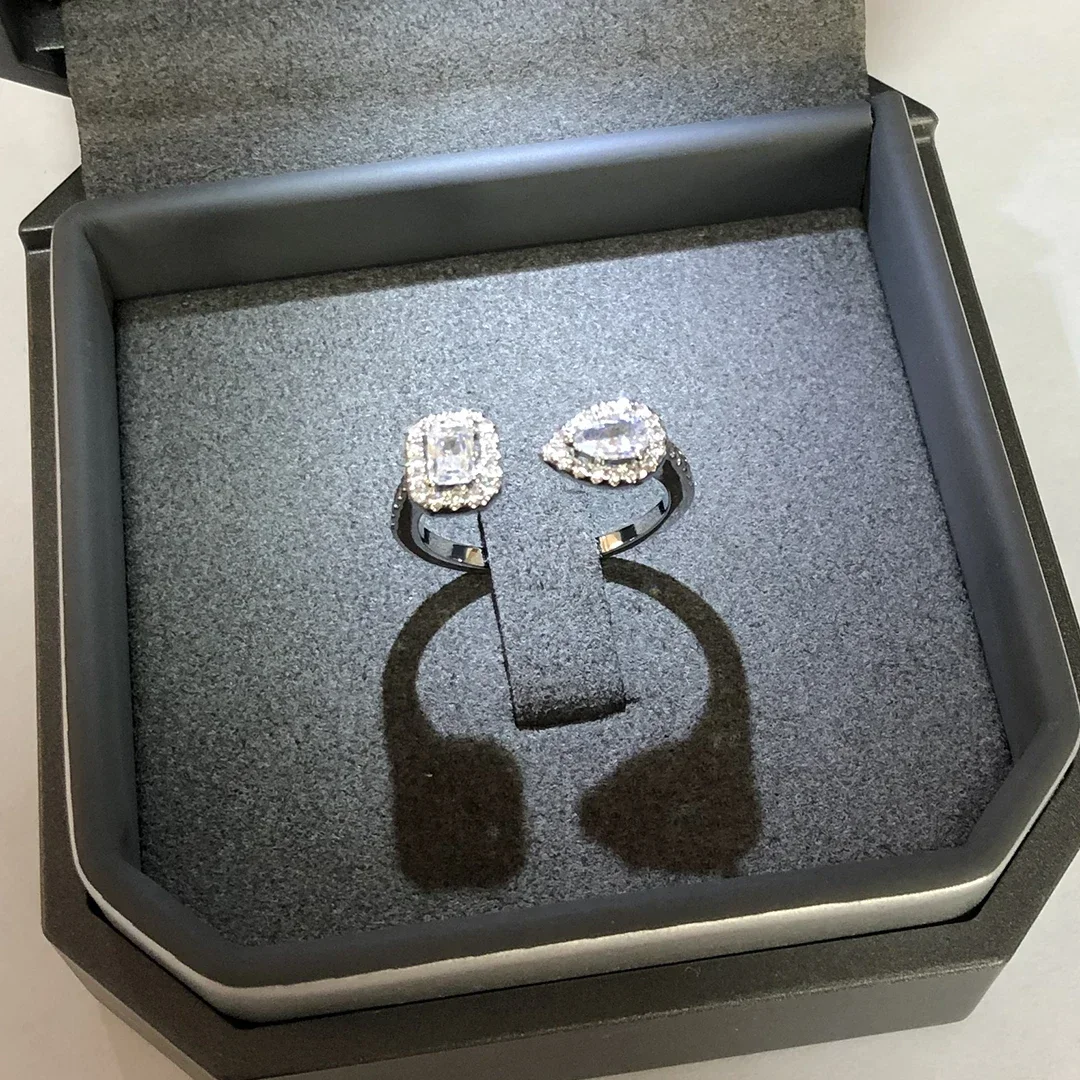 

925 Sterling Silver Water Droplet Square Opening Women's Diamond Ring Wedding Ring. Luxury Jewelry
