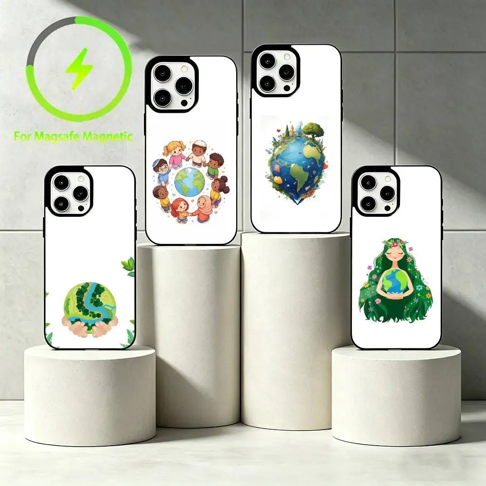 

E-Earth Day Phone Case For iPhone 17 16 15 14 13 12 Pro Max Plus for Mirror Wireless Magnetic Cover