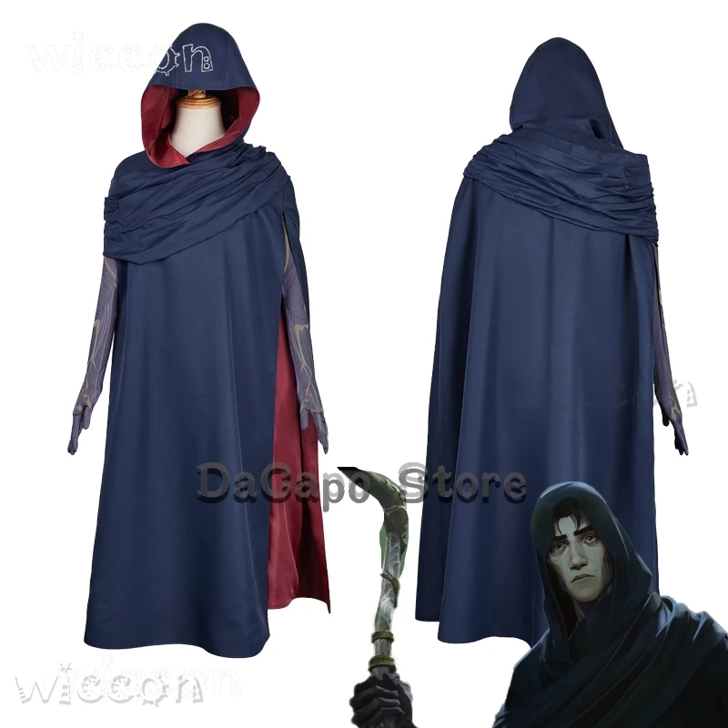 Arcane S2 Viktor Cosplay Costume LOL Cloak Blue Hooded Cape Wig Hextech Outfits Halloween Carnival Party Disguise Anime Clothes