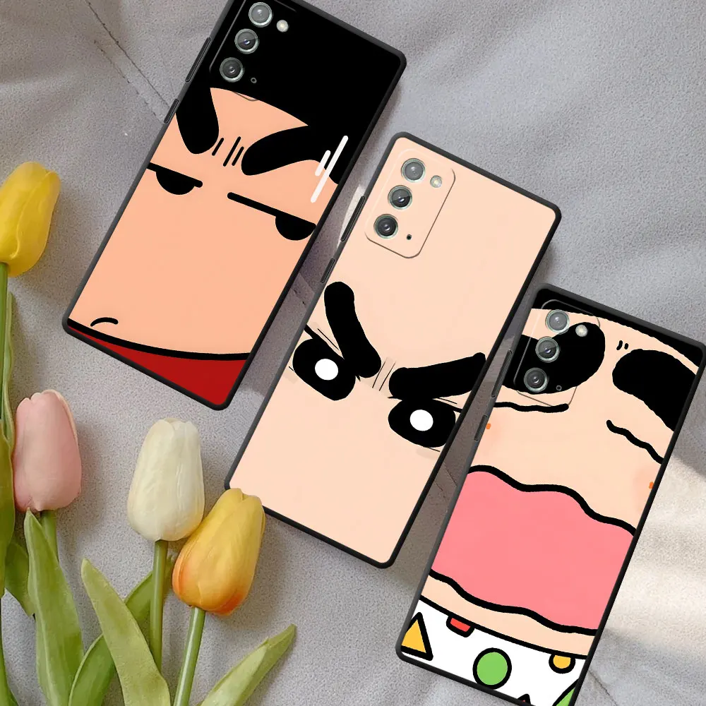 Phone Case For Samsung Note 20 Ultra 5G 10 Plus 9 Black TPU Cover M12 J6 Plus J7 J8 2018 M22 M02 Coque Nohara Shinnosuke Face
