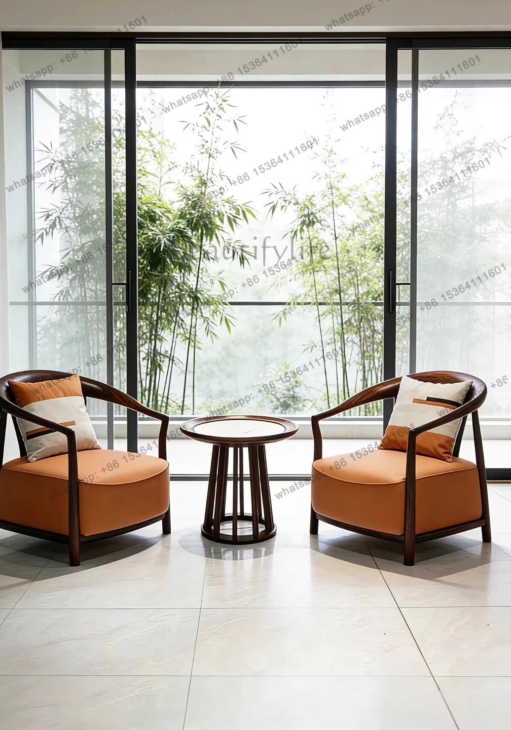 

New Chinese-style North American black walnut leisure chair three-piece villa living room minimalist sofa chair combination