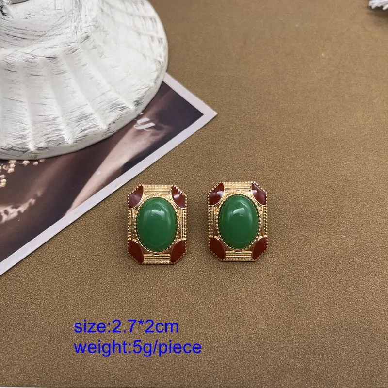 Green Enamel Rectangle Round Flower Drip Oil Studs For Women Girls Jewelry Gift Party Earrings