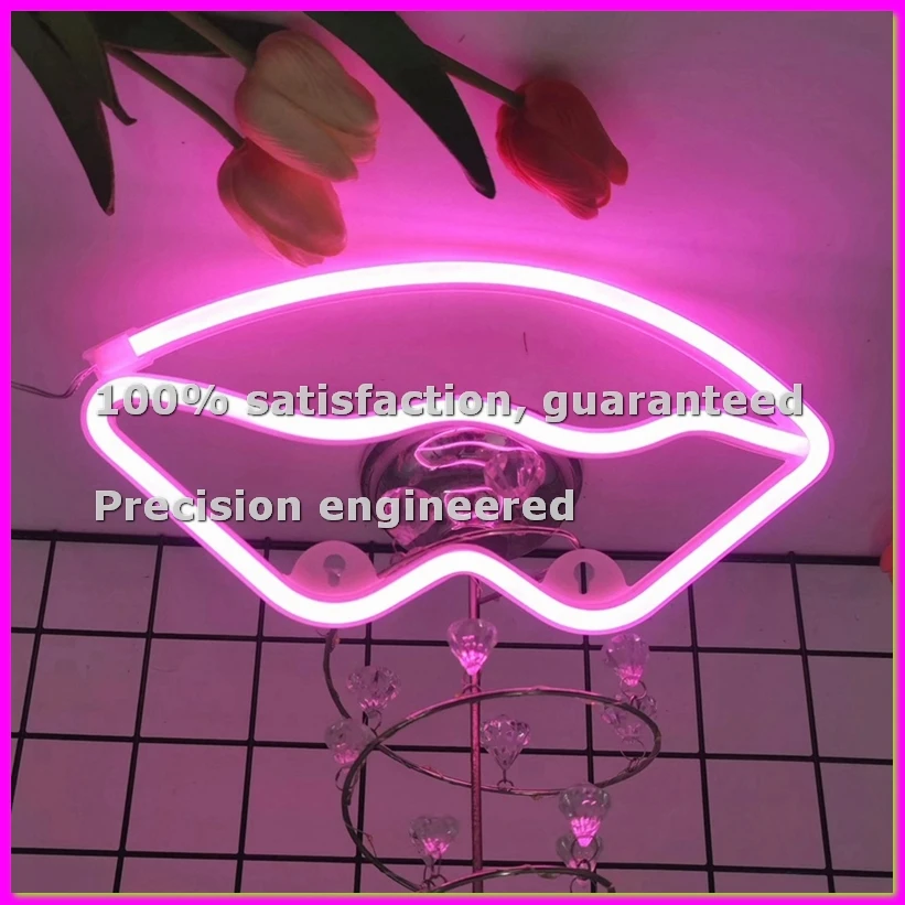 

Очаровательная розовая неоновая лампа в форме губ — идеально подходит для Дня святого Валентина, юбилеев и вечеринок, питание от USB/батареек - ABFB