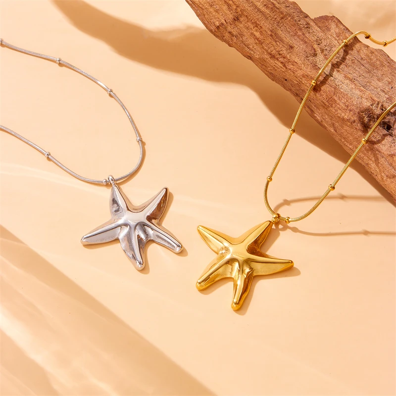 DIEYURO 316L Stainless Steel Gold Color Starfish Necklace For Womens 2024 New Fashion Exquisite Sea Star Neck Chain Jewelry Gift image 4