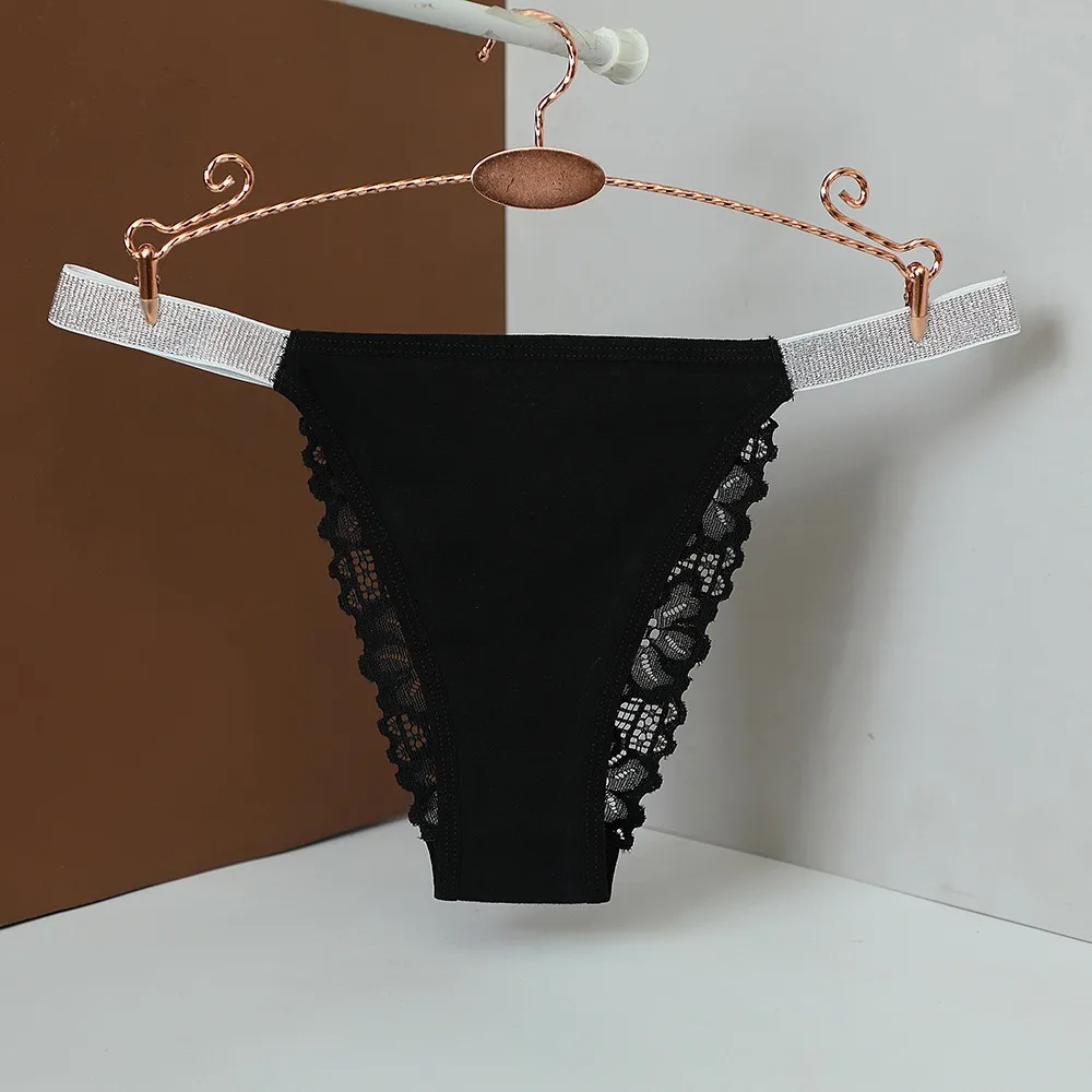 Culotte respirante en dentelle de cristal pour femme, sous-vêtement en coton transparent, string en biscuits, culotte en maille taille basse, cadeaux