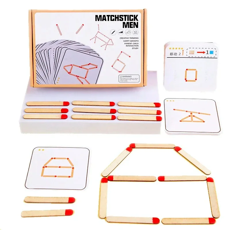 Montessori Matches Puzzles Game Wooden Toys DIY Math Geometry Board Game Thinking Match-Logic Training Educational Toys for Kids