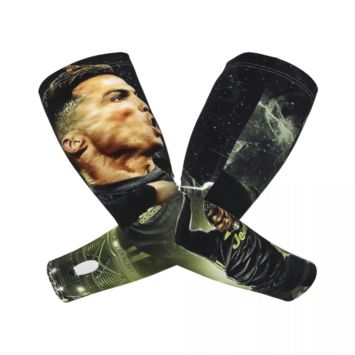 كريستيانو رونالدو Cr7 (2) أكمام أذرع تبريد خارجية من الشمس فوق البنفسجية غطاء حماية صيفي من الحرير الجليدي لركوب الدراجات وأكمام وشم