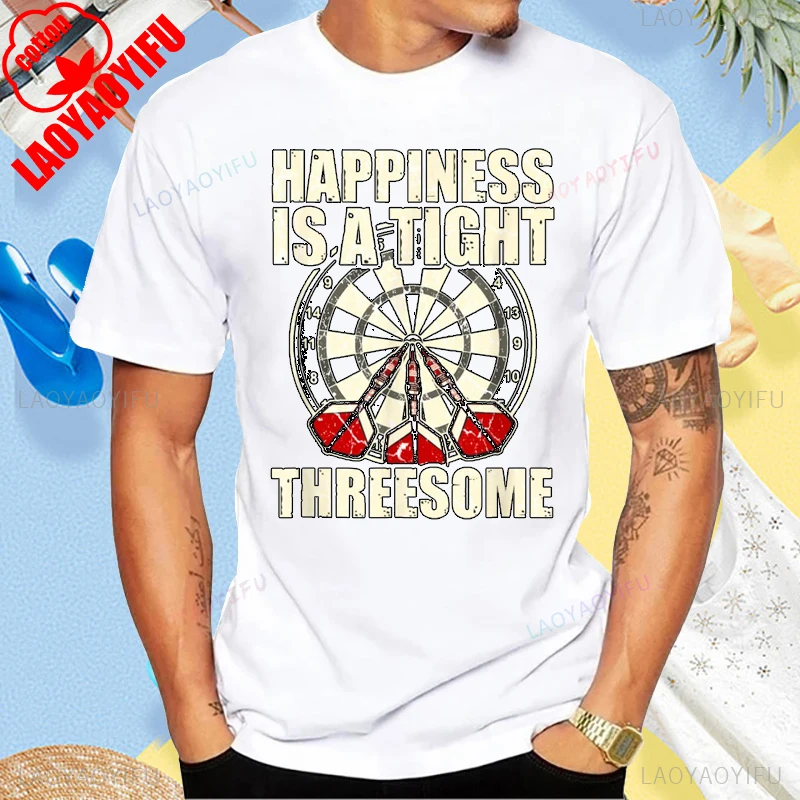 

Darts Funny Graphic Happiness Is A Tight Threesome T-Shirt Cotton Fashion Casual Loose Man Tshirt Harajuku Hip Hop Women T Shirt