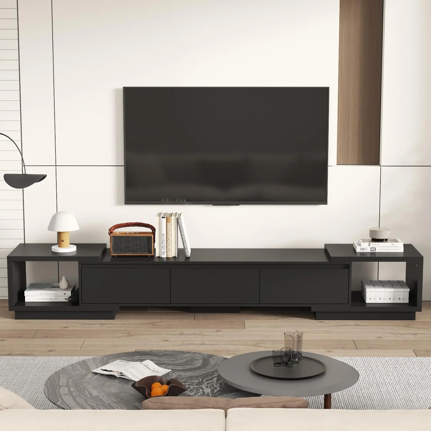 Deformable TV Console With 3 Drawers, Modern Extendable TV Stand In Stretch Of 65