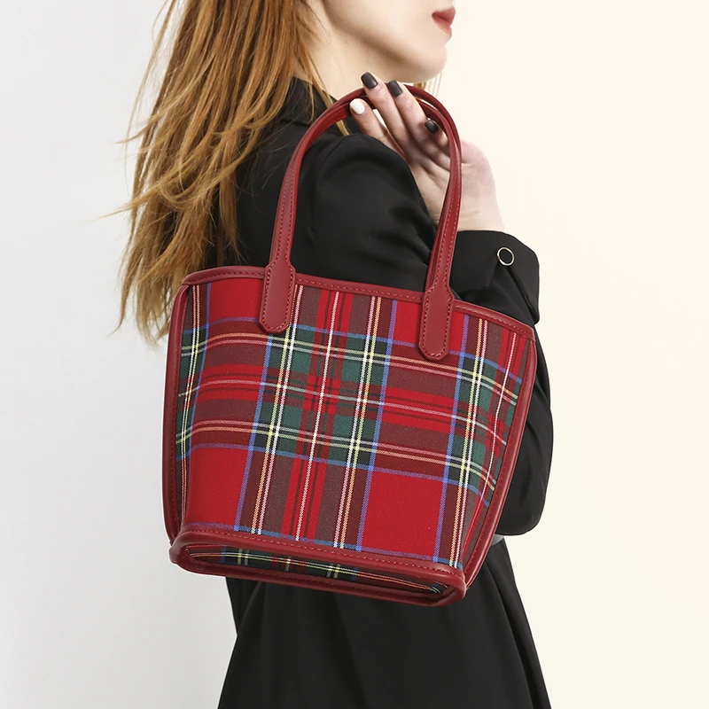 England Style Plaid Tote Bags For Women Luxury Designer Handbag And Purse 2024 New In Polyester With Inner Pocket Cloth Shoulder