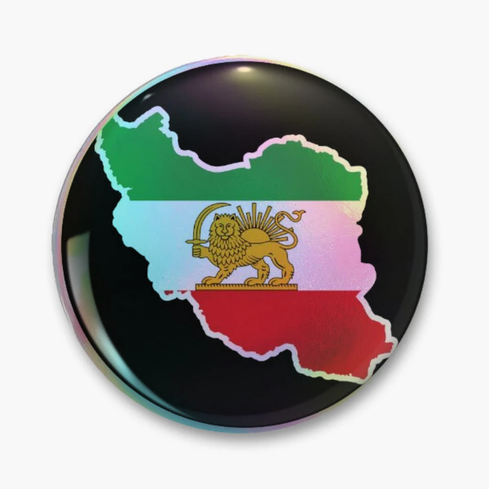 Historic Iran Map with Lion and Sun | Persian Heritage Pin Holographic Star Heart Pin Brooches Laminated Button Fashion Accessor