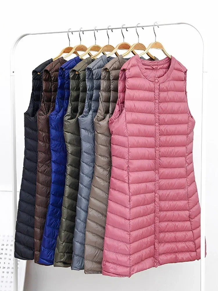 New 2023 Women Ultra Light Down Coats Casual Slim Long Duck Down Vests High Quality Women Winter Jackets Female Warm Waistcoat