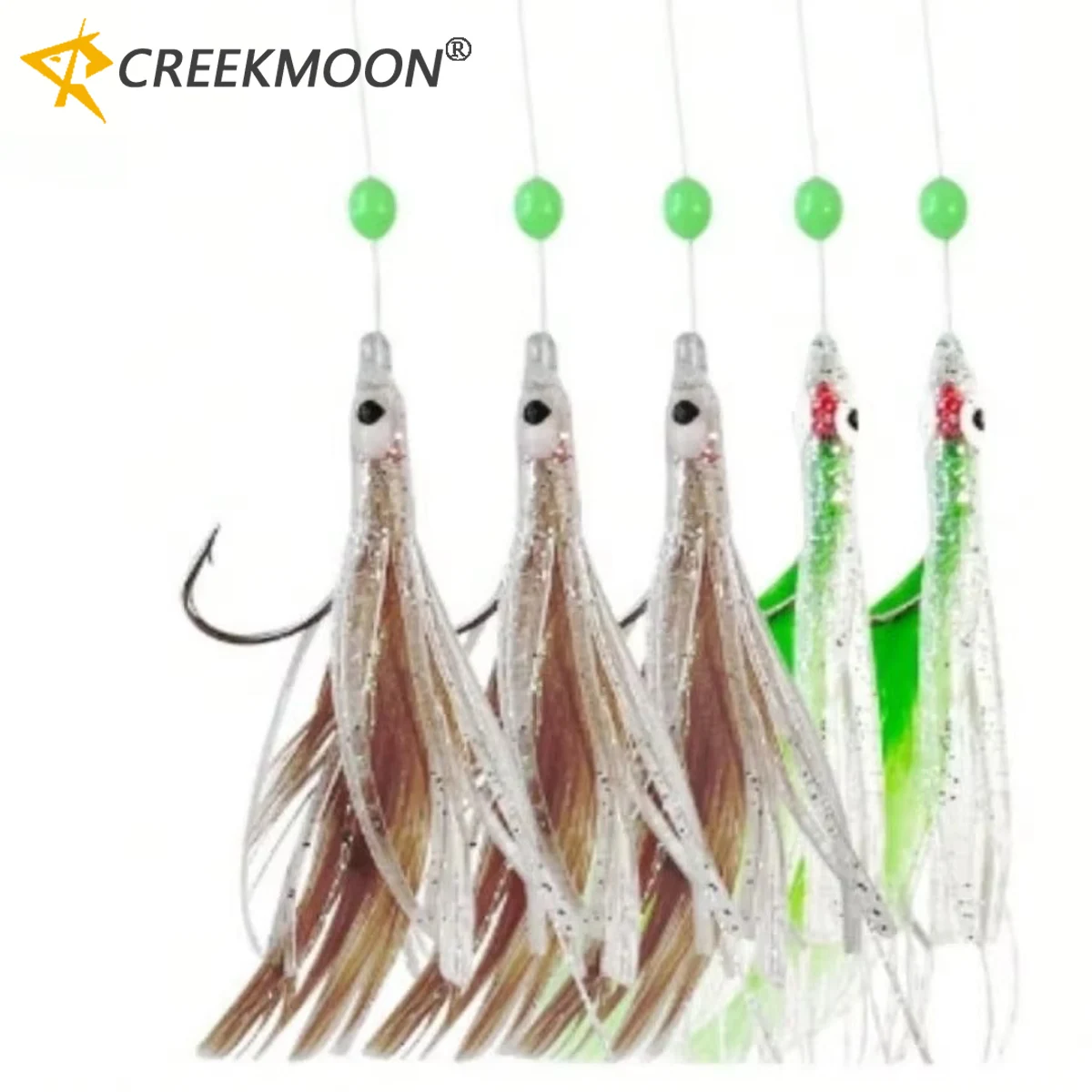 Conjunto de Iscas Sabiki com Penas de Cavala para Água Salgada, com Iscas de Corda Luminosas, Conjunto de Iscas de Pesca Marathon com 5 Anzóis de Aço Carbono