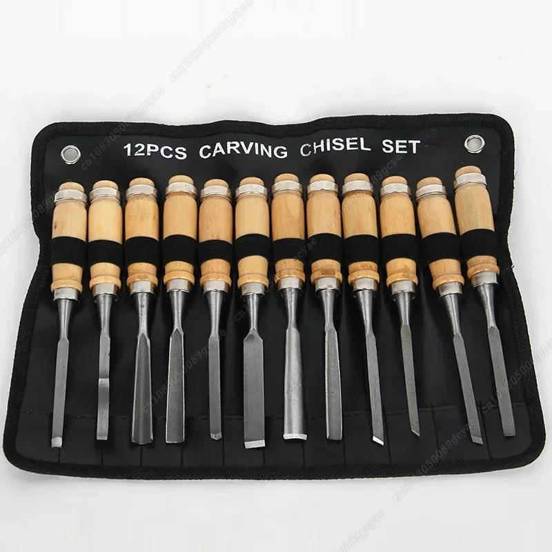 12Pcs/set Steel Wood Carving Hand Chisel Tool Set Woodworking Professional Lathe Gouges Construction An Carpentry Tools