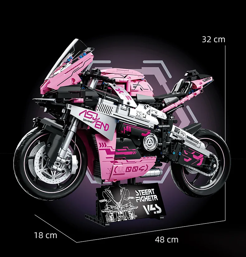 Technischer 1:5-Motorrad-Bausatz, italienische Streetfighter V4S-Motorradmodelle, Bausteine, Spielzeug, Sammlung für Jungen. – Detail 8