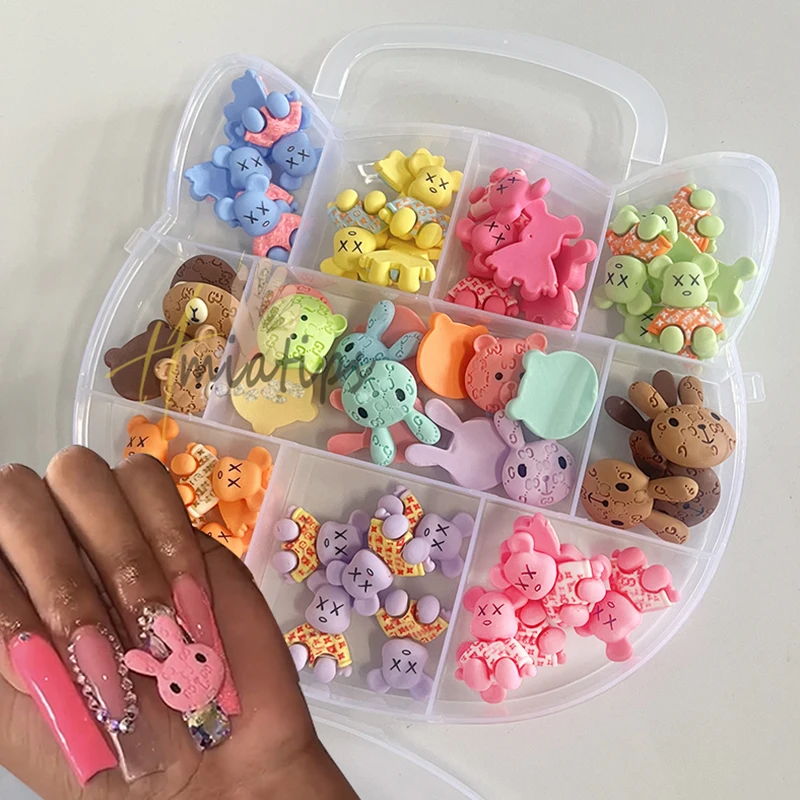 1 Boxed 3D Kawaii Bear Shaped Nails Art Charms Accessories Resin Cartoon Nail Jewelry Parts Charms Manicure Accessories