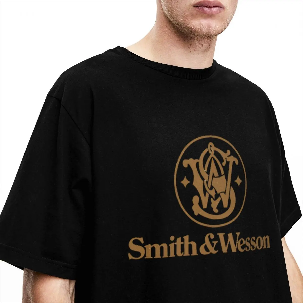 Smith Wessons T Shirts for Men 100% Cotton Novelty T-Shirt Crew Neck Tee Shirt Short Sleeve Clothing Original