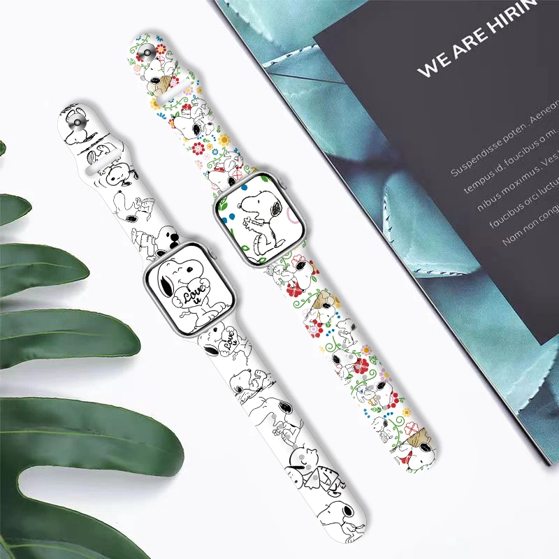 MINISO Snoopy cinturino in silicone stampato per Apple Watch 10 9 8 7 cinturino sostituibile per iWatch 49mm 46mm 44mm 40mm cinturino