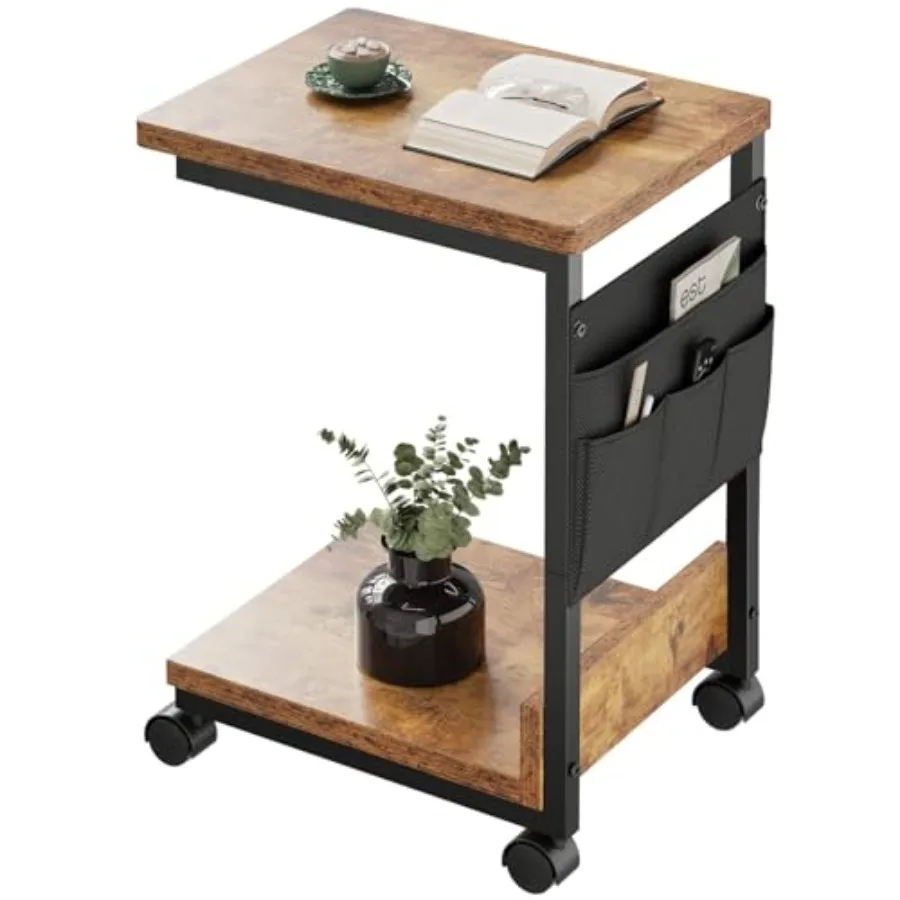 

Side TableC Table with 2Tier Storage Shelf End Table with a Storage Bag Sofa Table with Wheels for Living Room Bedroom Office B