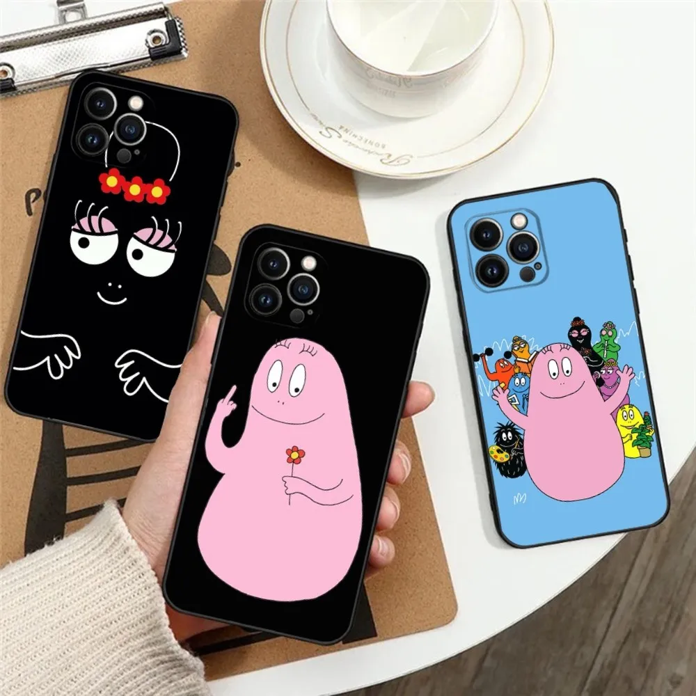 Etui na telefon B- Barbapapa-S Cartoon do iPhone 16,15,14,13,12,11, Plus, Pro Max, XS, XR, SE, Mini, 8,7 Miękki silikonowy pokrowiec w kolorze czarnym