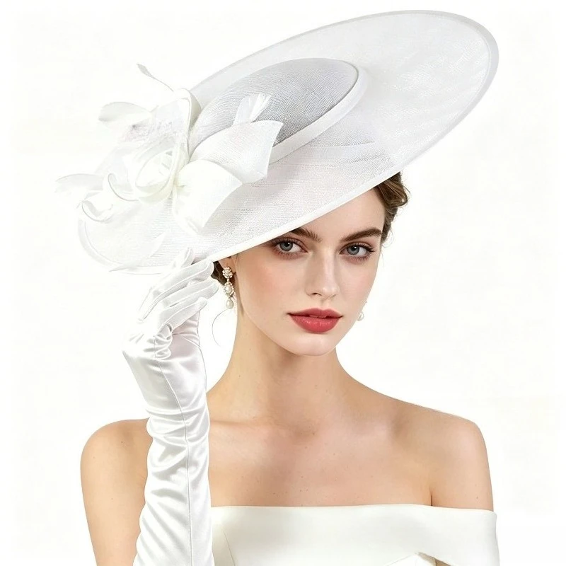 Elegant Women Church Derby Big Fascinator Hat Formal Dress Church Headpiece Bride Femme Marriage Chapeau Cap Flower Millinery