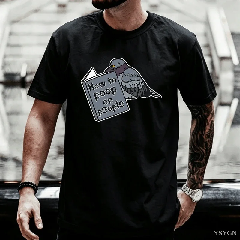 Pigeon T-Shirt How To Poop on People Tshirt Funny Bird Meme T Shirt Casual Pullover Round Neck Tshirts Man Clothes Streetwear