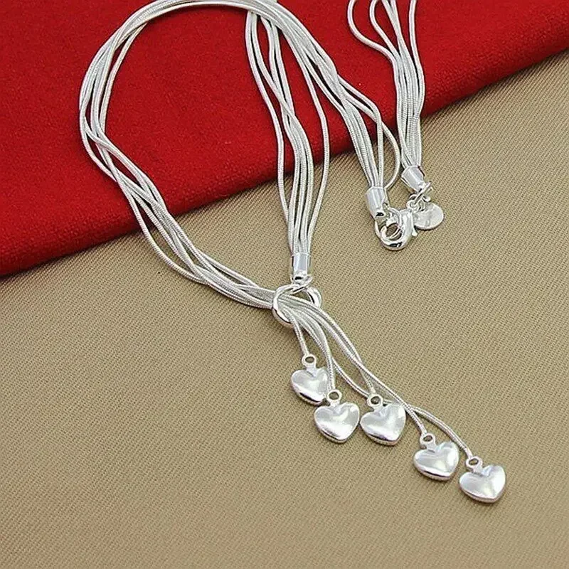 

CHUANGCHENG Heartfelt Adornments 925 Sterling Silver Five Hearts Necklaces Chain Jewelry