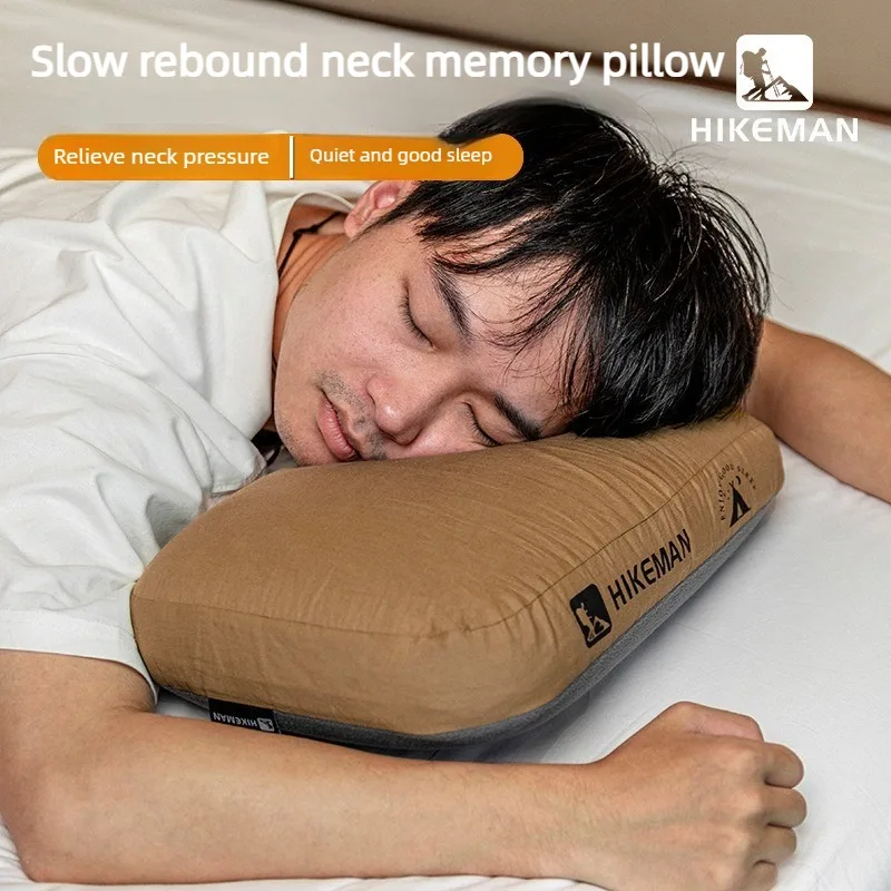 Portable Memory Foam Camping Pillow Soft Slow Rebound Ergonomic Cervical Support with Bag for Outdoor Hiking Camping Office
