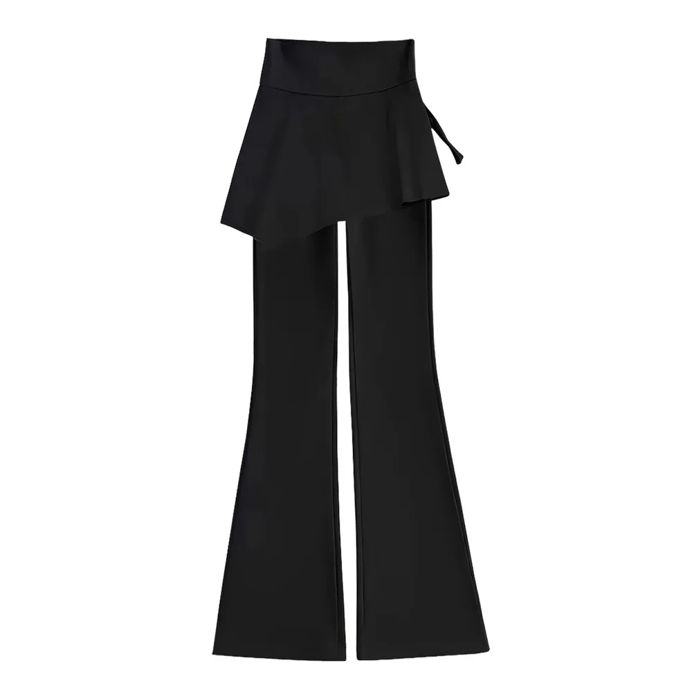 Stretch Fabric Flared Skirt Pants Slimming Design Tummy Control Yoga Leggings Drawstring Waist Anti-Light Flared Pants