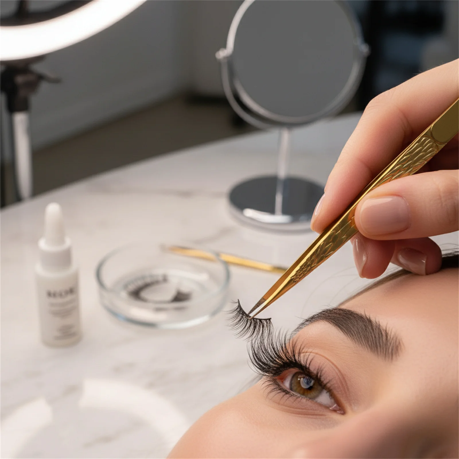 Pinça de cílios de alta precisão, aço inoxidável, cabeça reta, ponta curvada, extensão de cílios, ferramentas de maquiagem de beleza feminina