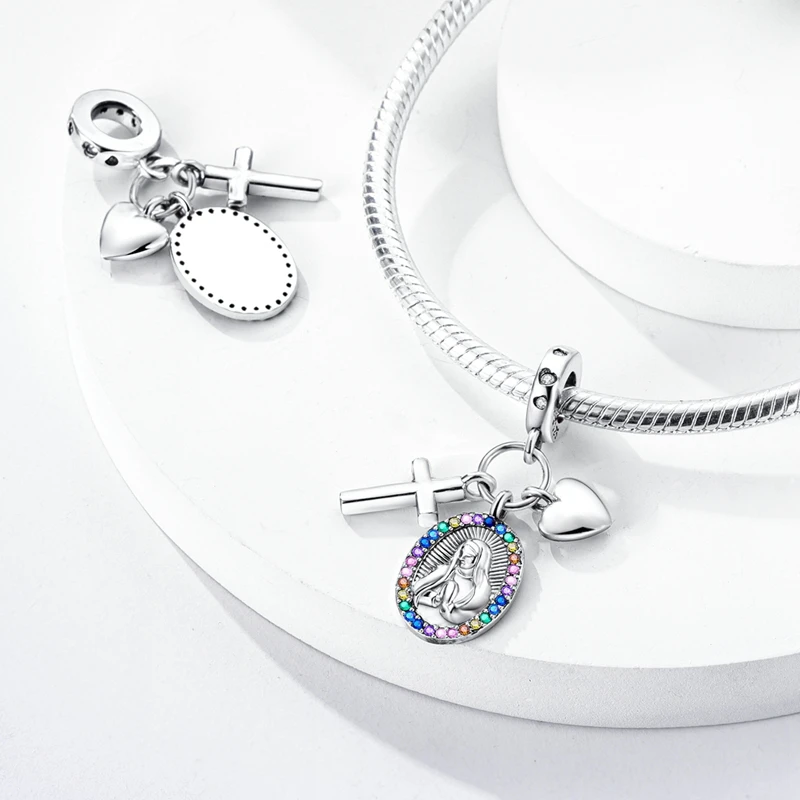 925 Sterling Silver Charms Glow in The Dark Madonna Angel Pendant Bead Fit Original Bracelet DIY Women Jewelry Gift Accessories