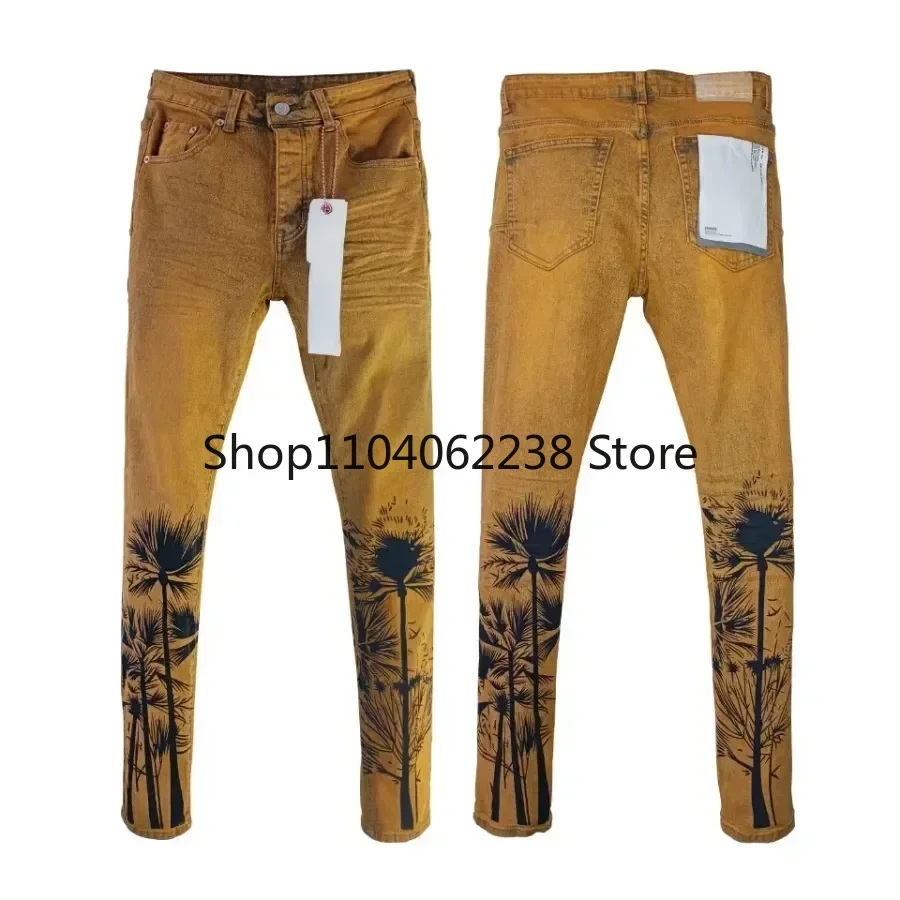 2024 Fashion  High quality Purples jeans Men Label Tinted Black Repair Low Raise Skinny Denim brand Pants