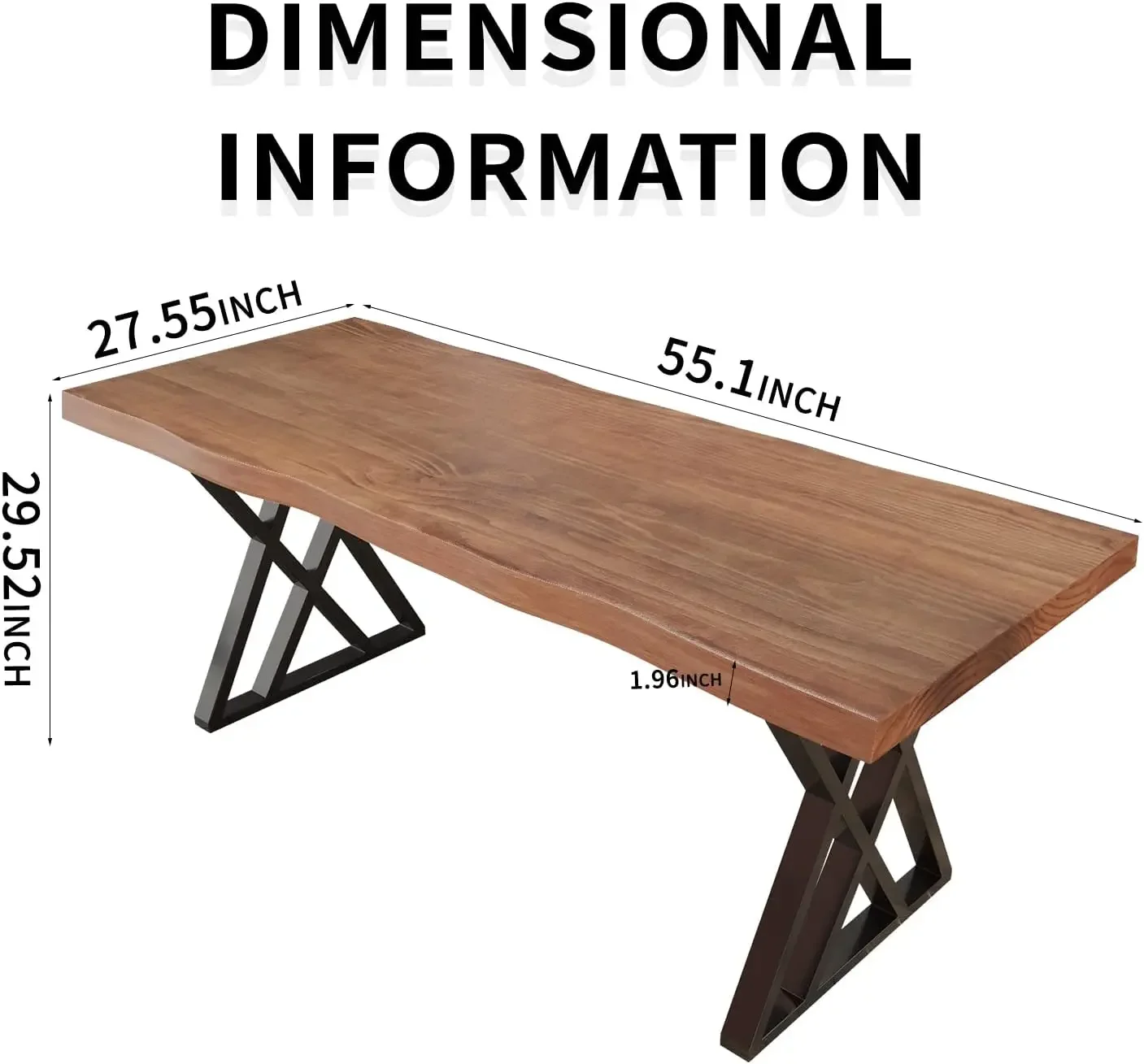 Escritorio para computadora de madera maciza de 55 pulgadas con estructura de metal negro, longitud x 27 pulgadas de ancho x 29 pulgadas de alto, dormitorios de oficina en casa adecuados