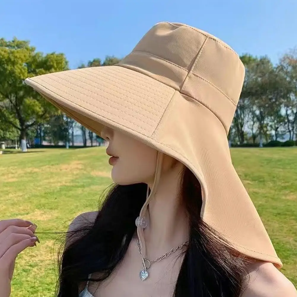 Chapeaux d'été anti-UV pour femmes, protection du cou en plein air, pare-soleil pour femme, pêche, randonnée, châle à large bord, crème solaire, casquette queue de cheval