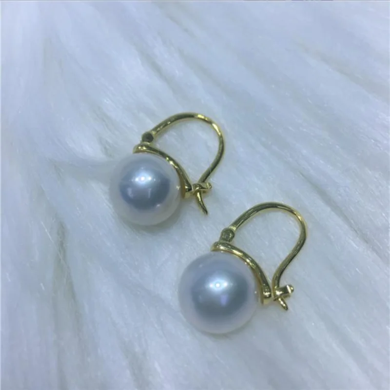 UMQ Elegant Earrings 11-12mm Natural  Sea White Pearls Genuine Stud Earrings for Women Fine Jewelry