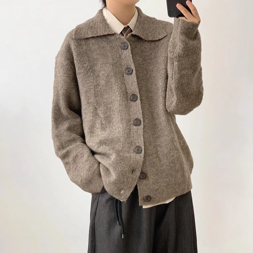 

2025 Winter Men's Collared Long-Sleeved Cardigan Sweater Unisex American Retro Fashion Trendy High Street Casual Loose Men's Top