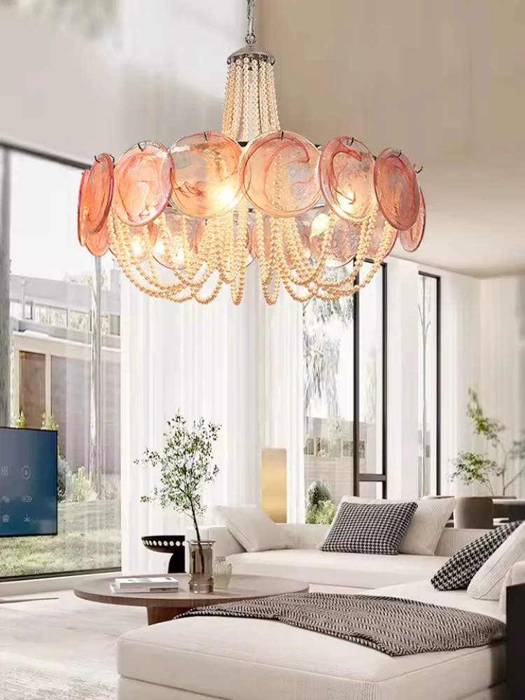 

French Luxury Pearl Chandelier Lights for Living Room Dining Room Decor Modern Flower Shape Hanging Light for Ceiling Fixture