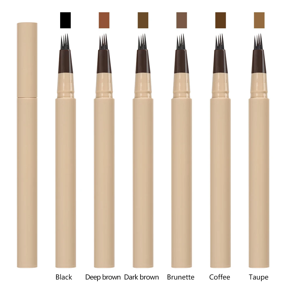 Crayon à sourcils à 4 dents, 6 couleurs, marque privée, Logo personnalisé, liquide Durable, imperméable, Ultra-fin, maquillage tridimensionnel naturel