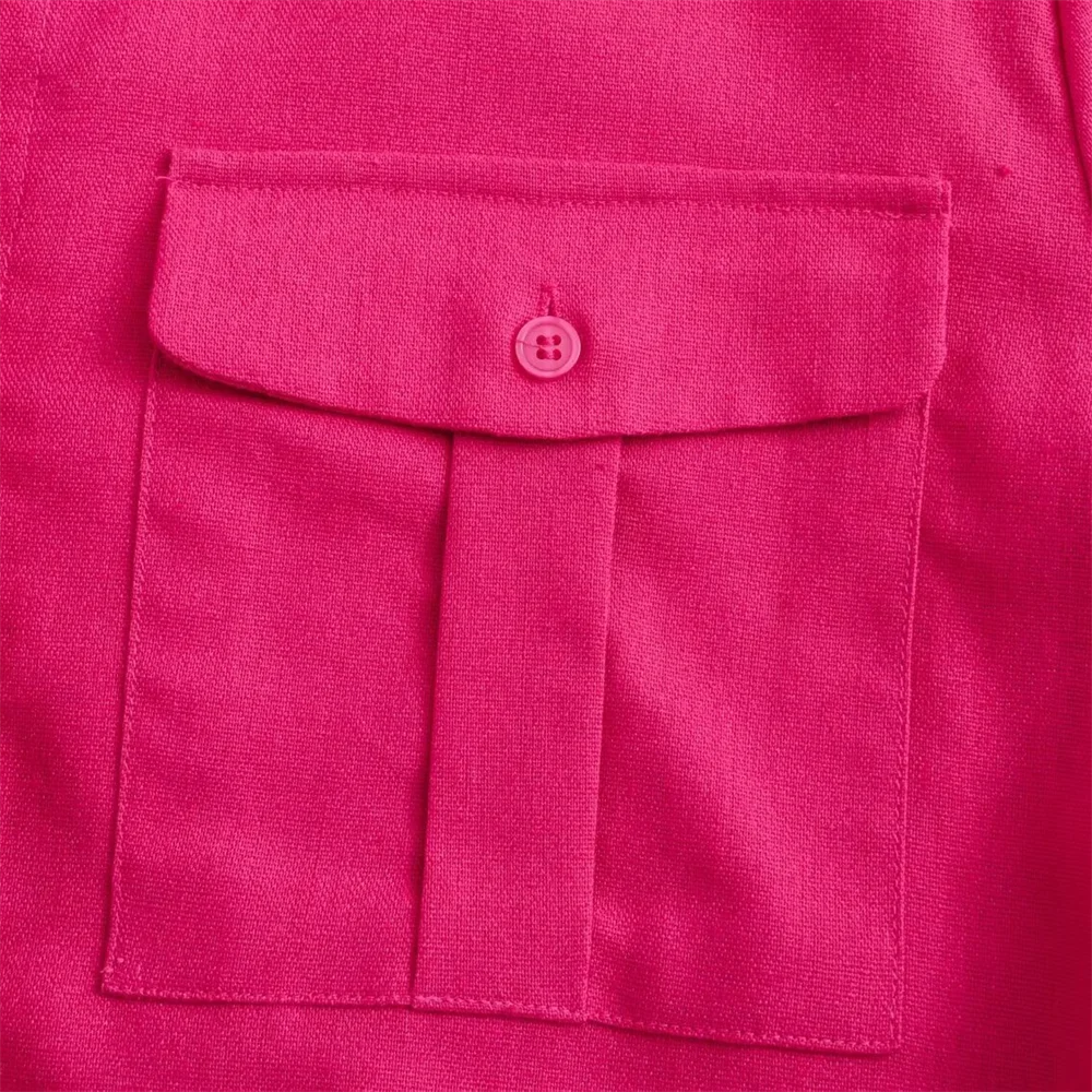 PB & ZA-Linen Shirt with Pocket Decoration for Women, Casual Commuting, Versatile, Fashion and Elegance, Spring, New, 2024