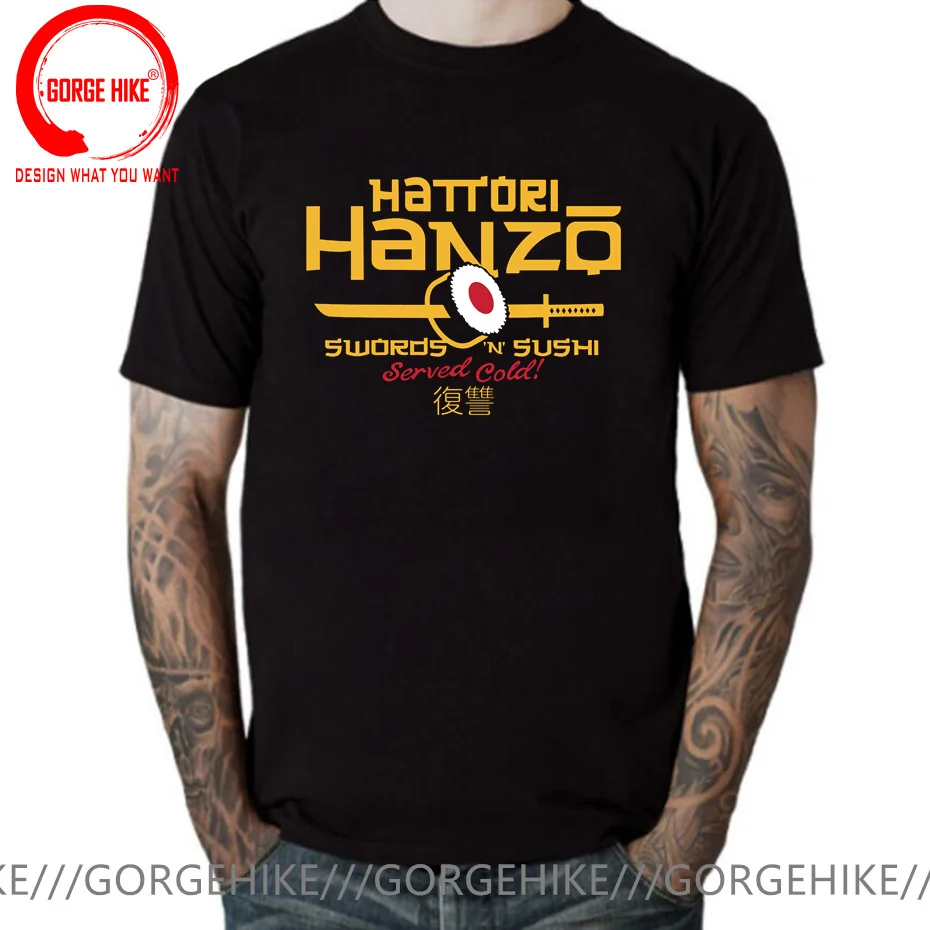 Japan Style Hattori Hanzo Sword and Sushi T Shirt Men Cotton Oversized Graphic Tee Shirt Summer Tops Samurai Streetwear T-Shirt