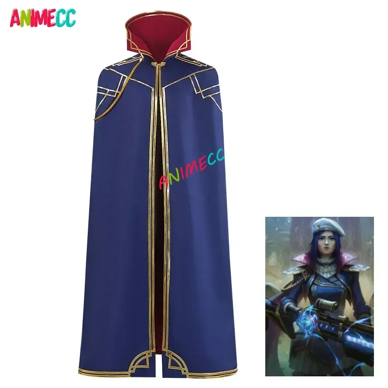 

В наличии Кейтлин Кирамман Акрана Косплей Плащ Костюм Игра LOL Накидка Одежда Хэллоуин Карнавальный Вечерние Костюм для Женщин Мужчин