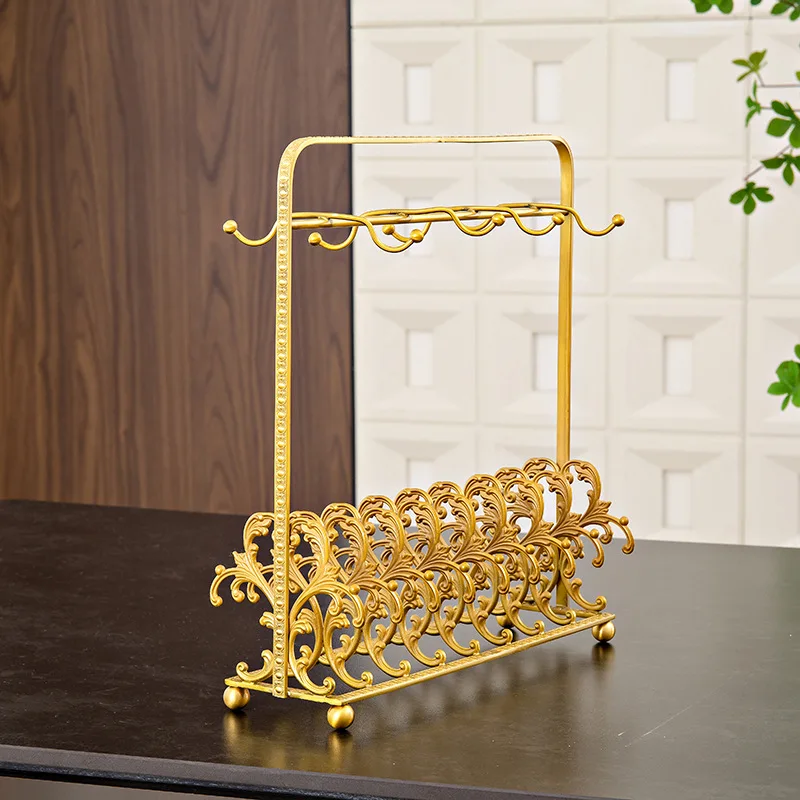 D3131 Brass French Carved Coffee Cup Holder Entrance Drainer Tray Holder