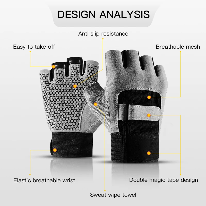 Guantes de entrenamiento de gimnasio para hombres y mujeres, Protector de muñeca de mano, conducción al aire libre, silicona antideslizante, resistente al desgaste, guantes de moto, negro