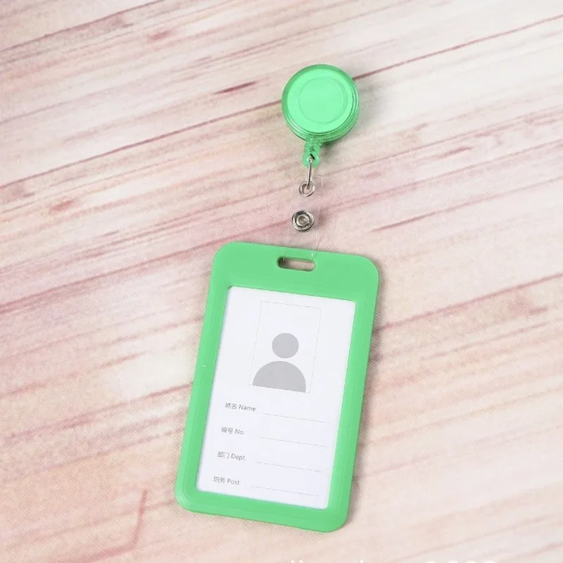 Candy Color Working Permit Employee's Pass Work Card Holder with Retractable Badge Reel Clips