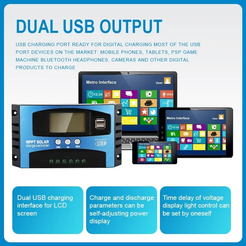 Solar Controller Photovoltaic Power Generation Charging 12V 24V Automatic Identification and Tracking MPPT Controller Dual USB