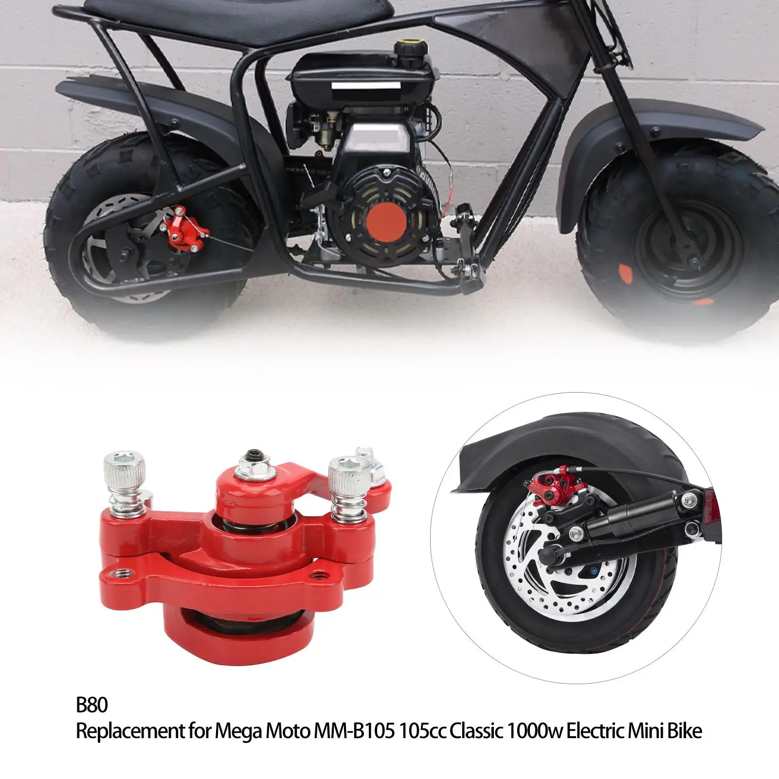 Red Rear Brake Pad & Caliper Steel Alloy for motovox MBX10 MBX11 MBX12 for mini Bike - Oxidation Resistant Replacement